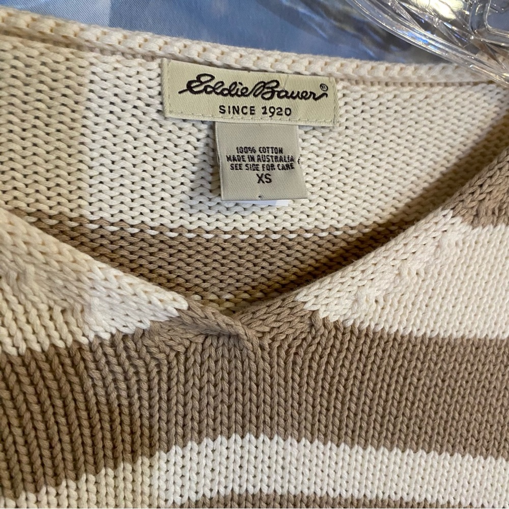 Eddie Bauer striped cotton sweater, chunky heavy knit. Size XS - Picture 2 of 6